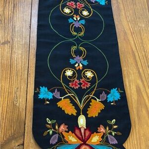 Black Floral Embroidery Table Runner